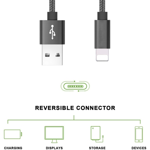 Câble de chargement compatible pour téléphone, [2Pack] câble de téléphone tressé en nylon câble de chargement rapide USB de remplacement pour