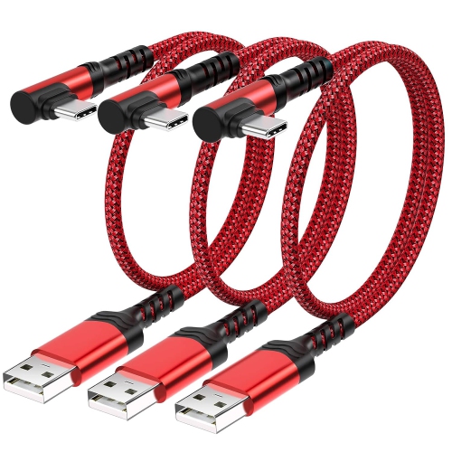 UNKNOWN  USB C Cable 1Ft, 3-Pack Short USB A to USB C Cable 90 Degree Plug Nylon Braided Type C Fast Charge Cable Right