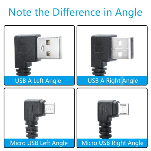 90 Degree Micro USB Cable,25cm/9in USB A Left Angle to Micro USB Right Angle Charging and Data Transfer,for Phone