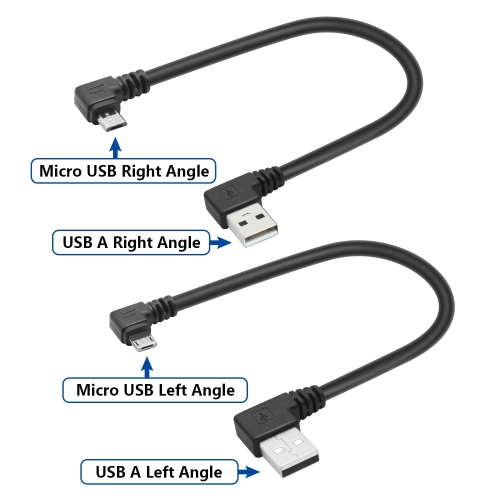 90 Degree Micro USB Cable,25cm/9in USB A Left Angle to Micro USB Right Angle Charging and Data Transfer,for Phone