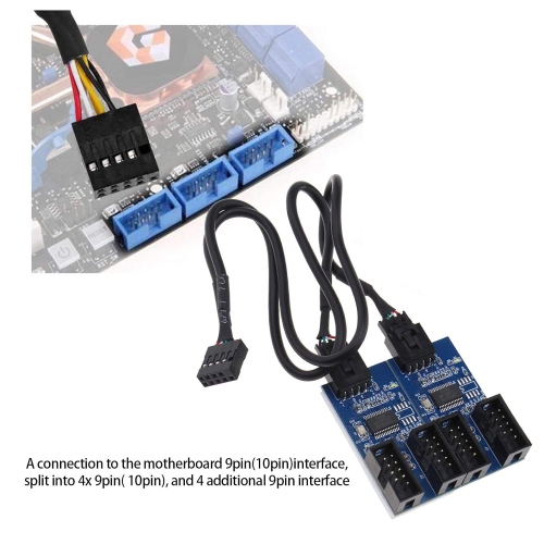 Motherboard 9 Pin USB Header Multiplier USB 2.0 1 Male to 4 Port Female Splitter Adapter Extension Cable Hub Board 30cm