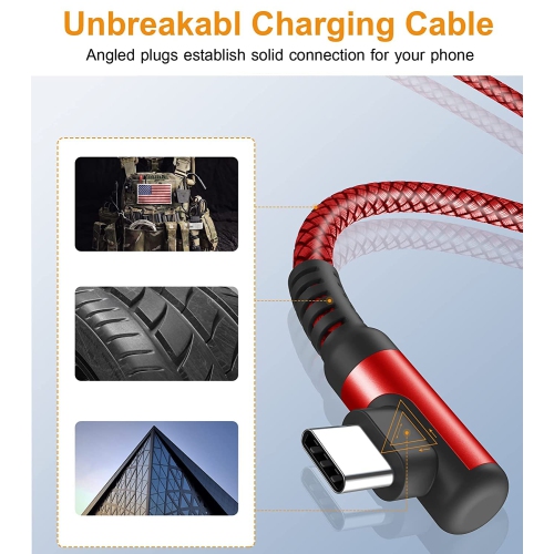 Câble de chargement USB-C 3,1&nbsp;A à angle droit [2Pack, 3,3FT], chargeur USB-C Câble de chargement rapide Câble tressé en nylon