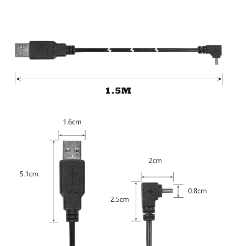 90 Degree Mini USB to USB 2.0 Extension Cable Mini 5pin USB B Male Right Angle to USB 2.0 Male Data GPS
