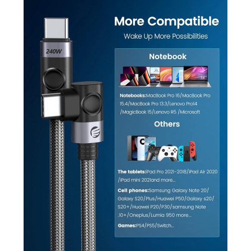 Câble USB-C, câble USB-C vers C, câble de chargement rapide 240 W