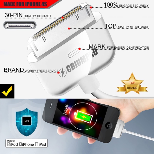 iPhone 4 Charging Cables 30 Pin to USB Fast Charge & Sync Charging Cable Certified for Old Apple iPhone 4s