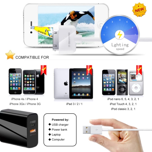 iPhone 4 Charging Cables 30 Pin to USB Fast Charge & Sync Charging Cable Certified for Old Apple iPhone 4s