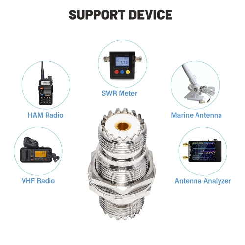 UHF Female to Female Jack Bulkhead Coax Connector SO-239 PL-259 RF Coaxial Cable Adapter 2-Pack