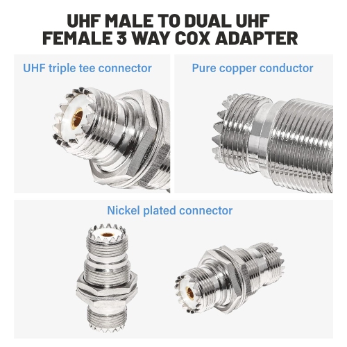 UHF Female to Female Jack Bulkhead Coax Connector SO-239 PL-259 RF Coaxial Cable Adapter 2-Pack