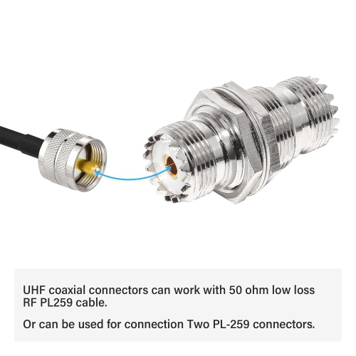 UHF Female to Female Jack Bulkhead Coax Connector SO-239 PL-259 RF Coaxial Cable Adapter 2-Pack