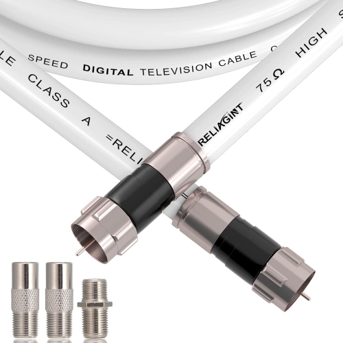6FT RG6 Coax Cable with F81 Coaxial Cable Extender, White TV Cable F Pin Connectors, Low Loss High Speed TV