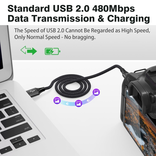 2 Pack 10ft Mini USB Cable, Braided Durable USB-A to Mini-B Charger Charging Cord for TI-84, Garmin GPS, Go-Pro