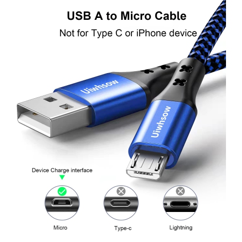 Micro USB Charger Cable [2-Pack, 10ft] Android USB to Micro Cable Nylon Braided Charging Cable Compatible with Samsung,