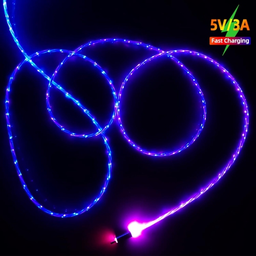 Câble 6,6 pi/2 m de type C Câble de chargement lumineux DEL Câble de chargement visible 7 couleurs RVB changement graduel Shining 3 A