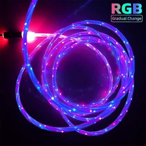 Câble 6,6 pi/2 m de type C Câble de chargement lumineux DEL Câble de chargement visible 7 couleurs RVB changement graduel Shining 3 A