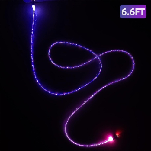 Câble 6,6 pi/2 m de type C Câble de chargement lumineux DEL Câble de chargement visible 7 couleurs RVB changement graduel Shining 3 A