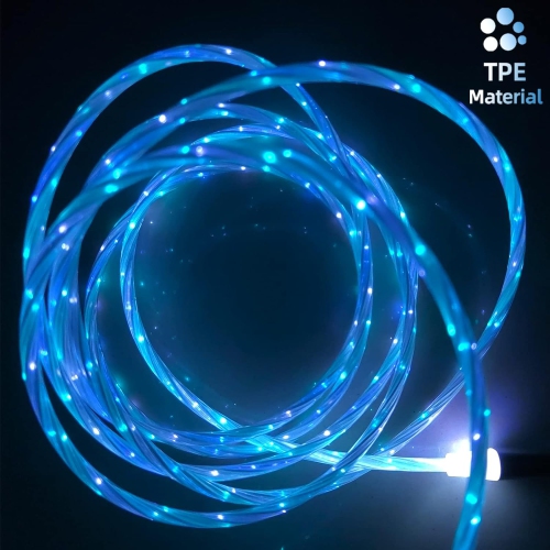 Câble 6,6 pi/2 m de type C Câble de chargement lumineux DEL Câble de chargement visible 7 couleurs RVB changement graduel Shining 3 A