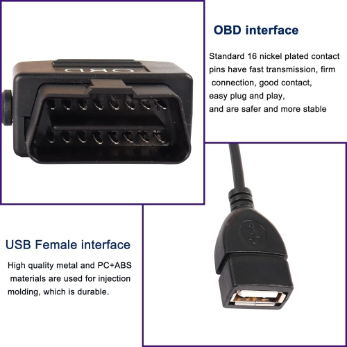 OBD to USB Power Cable Adapter 16Pin OBD2 Male to 5V 2A USB Female Connector 12V 24V 36V to 5V 2A with Switch