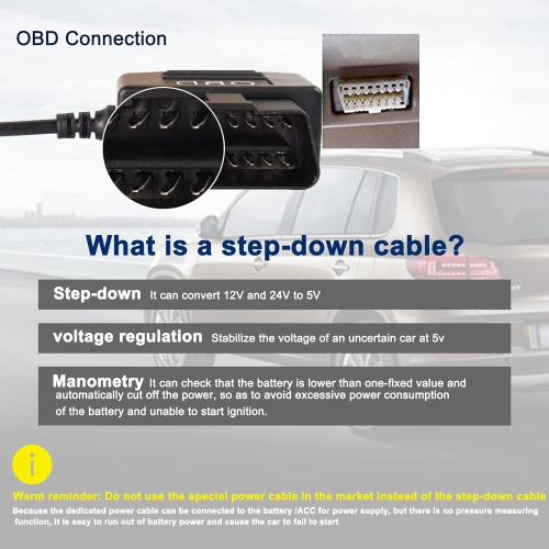 OBD to USB Power Cable Adapter 16Pin OBD2 Male to 5V 2A USB Female Connector 12V 24V 36V to 5V 2A with Switch