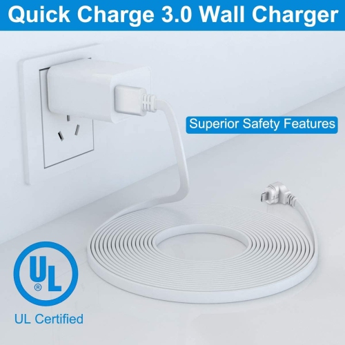 Câble micro USB de 10 pi XT XT2 de Blink avec adaptateur de chargeur, brique de chargeur et extrémité micro USB à angle droit de 90 degrés