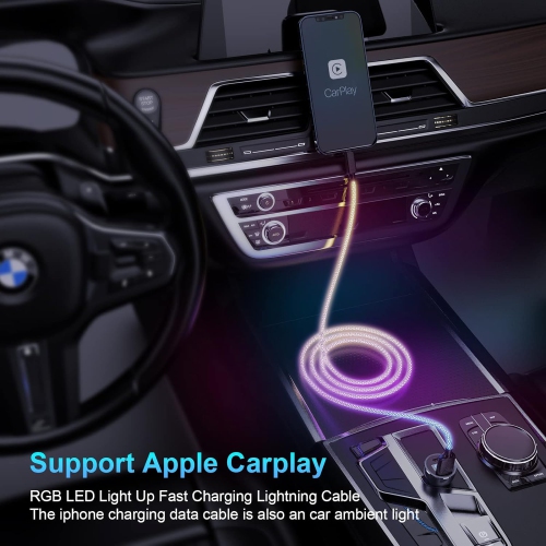 Light Up iphone Charger Cable 20W Fast Charging LED iPhone Charger Cable MFi Certified iphone RGB LED Flowing Lightning