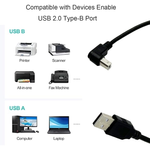Angled Printer Cable; 2Pack USB to Printer Adapter Cables;90 Degree USB 2.0 A Male to B Male Down Angle Plug