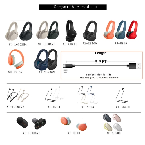 CÂBLE DE CHARGEMENT USB-C POUR SONY WF-C500 C100 310 WH-CH710N WH-1000XM5 WH-1000XM4 WH-XB700 WH-1000XM3 WH-XB900N DE SONY