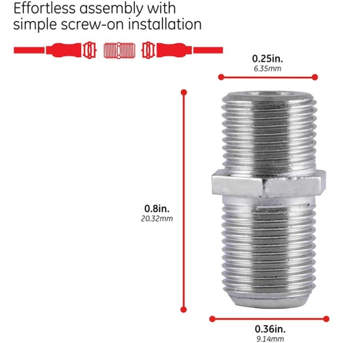 Coaxial Cable Extension Adapter Couplers, 4-Pack, Works on F-Type RG59 RG6 Coax Cables, Connects Two Coaxial Cables
