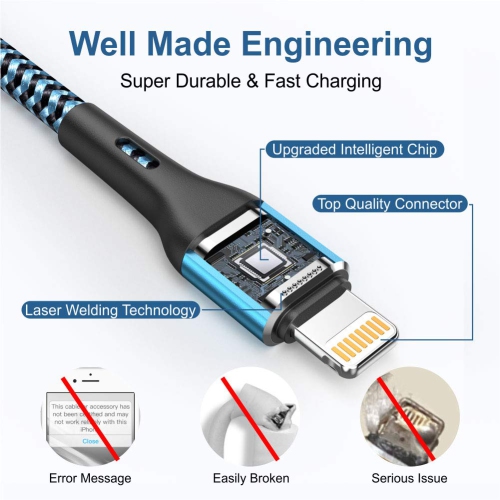 iPhone Charger Cable 4Pack-1.5/3/6/6FT, iPhone Charger Cord MFi Certified Lightning Cable,Fast iPhone Charging