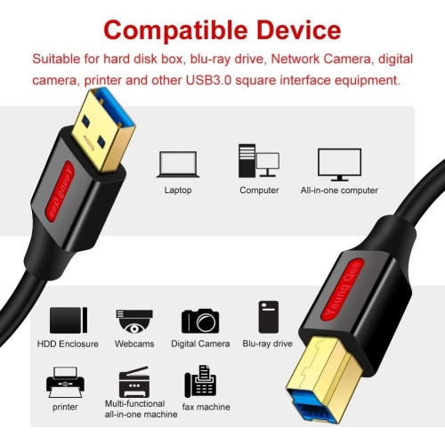 USB 3.0 Cable A Male to B Male 25 ft,Superspeed USB 3.0 Type A to B Male Cable Compatible