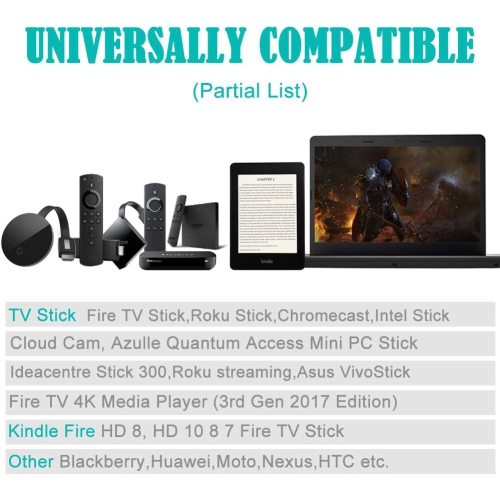 2-Pack 10FT Micro USB Power Cable Compatible with Fire TV Intel Computer,Roku,Keyboard,Chromecast,Azulle Quantum Access