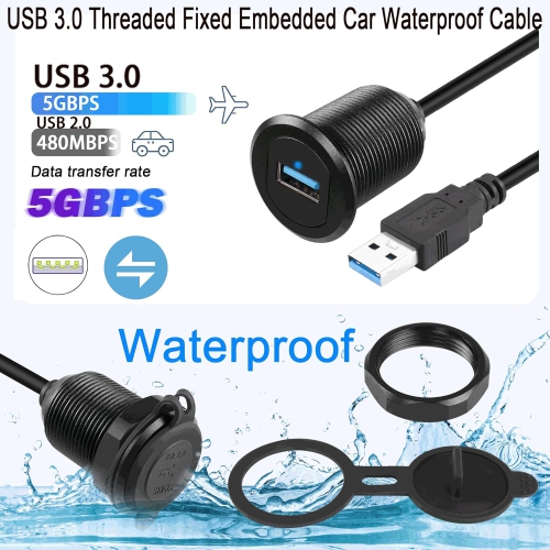 5Gbps USB 3.0 Threaded Fixed Embedded Car Waterproof Cable USB3.0 Female to Male Panel Mount Extension Cable