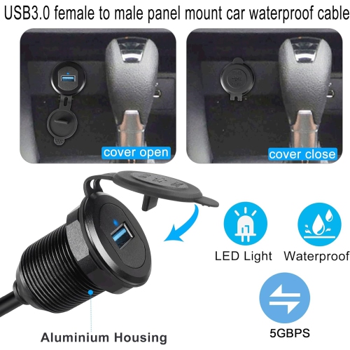 5Gbps USB 3.0 Threaded Fixed Embedded Car Waterproof Cable USB3.0 Female to Male Panel Mount Extension Cable