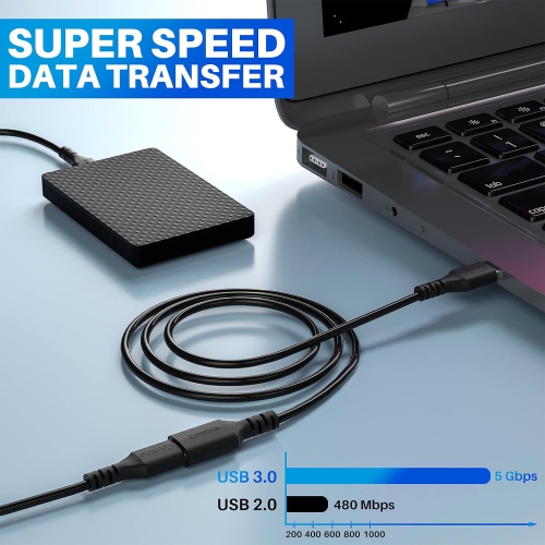 3 Pack USB 3.0 Extension Cable 2 FT, Short USB A Male to Female Extender Cord, 5Gbps Data Transfer for Webcam, Printer,