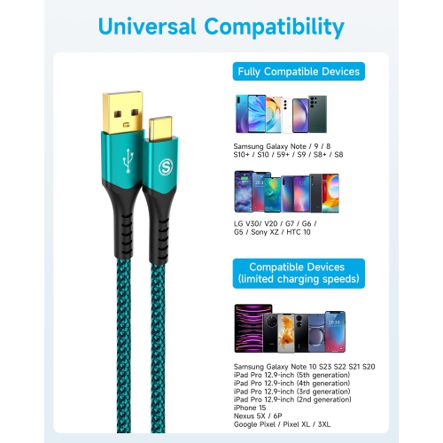 USB C Cable, USB C Charging Cord Fast Phone Charger USB A to USB-C Cord Nylon Braided Cord