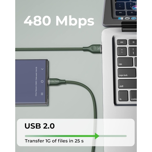 [ Paquet de 2 ] Câble 60&nbsp;W USB A vers C Câble USB C 2,0 en nylon de qualité supérieure, résistance de 56K m, Câble QC 3,0 de type C compatible