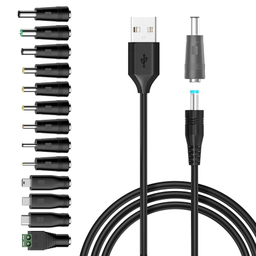 UNKNOWN  5V USB to Dc Power Cable, Universal 5V Dc 5.5 2.1MM Jack Charging Cable Power Cord With 13 Interchangeable