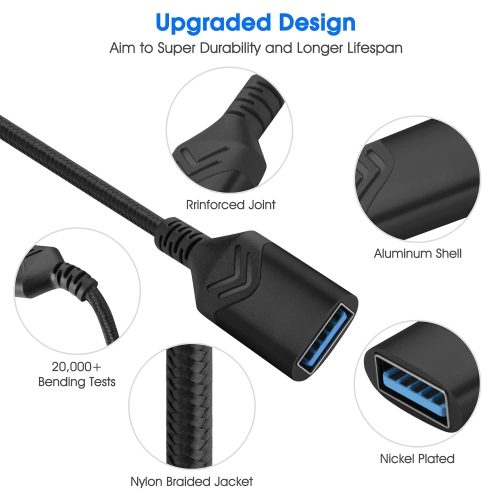 USB 3.0 Extension Cable, [2Pack] 2FT High Speed Extension Cable USB A Male to Female Extension Cord Golden Plated