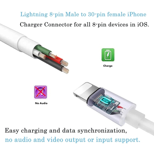 30 Pin to Charger for Lightning Cable Adapter, 8-Pin Male to 30-Pin Female Connector Converter with Phone Charger Cable