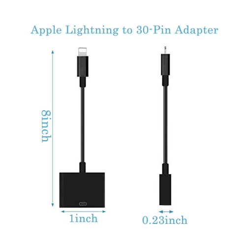 30 Pin to Charger for Lightning Cable Adapter, 8-Pin Male to 30-Pin Female Connector Converter with Phone Charger Cable