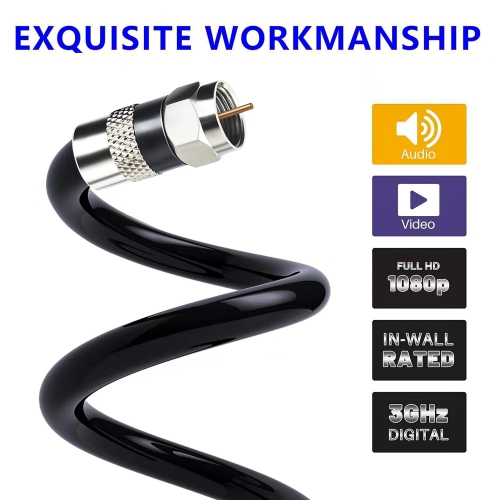 2 Ft/2 Pack RG6 Coaxial Coax Cable Connectors Set, Quad Shielded High-Speed Internet 3 GHZ, Broadband Digital TV