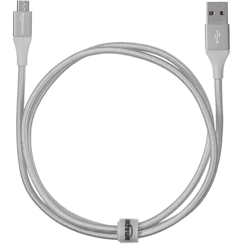 Double Braided Nylon USB 2.0 A to Micro B Charger Cable | 3 Feet, Silver