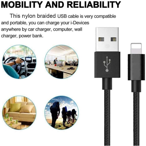 Charger Cable Compatible for Phone, [2Pack] Nylon Braided Phone Cable Fast Charging USB Cord Replacement for Phone