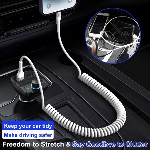 Coiled Lightning Cable White [MFi Certified] [Support Carplay], Apple Carplay Cable Coiled iPhone Charger Cable