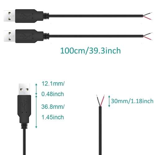 USB 2.0 Male Bare Cable Pigtail Open End Extension Cables 5V 3A Power Charge Wires DIY Connector Replacement Cable Cord