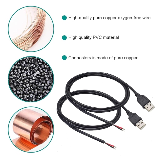 USB 2.0 Male Bare Cable Pigtail Open End Extension Cables 5V 3A Power Charge Wires DIY Connector Replacement Cable Cord