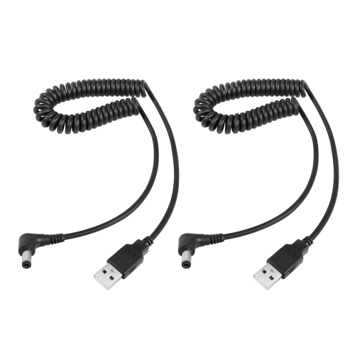 5V DC Coiled Power Cable,USB to 90 Degree DC 5.5mm x 2.5mm Plug Spring Charging Cord for USB Lights, USB Fans,