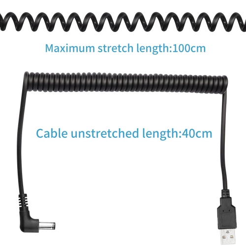5V DC Coiled Power Cable,USB to 90 Degree DC 5.5mm x 2.5mm Plug Spring Charging Cord for USB Lights, USB Fans,