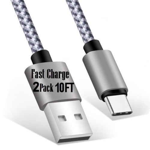 Long câble 10&nbsp;pi USB vers USB C à chargement rapide, paquet de 2 câbles 3&nbsp;A USB de type C tressés en nylon de qualité supérieure 10&nbsp;pi