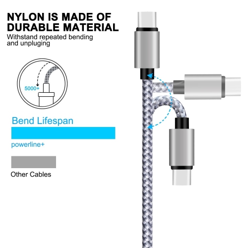 Long câble 10 pi USB vers USB C à chargement rapide, paquet de 2 câbles 3 A USB de type C tressés en nylon de qualité supérieure 10 pi