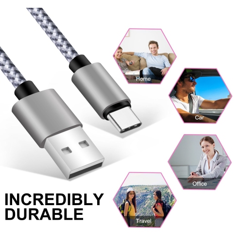 Long câble 10 pi USB vers USB C à chargement rapide, paquet de 2 câbles 3 A USB de type C tressés en nylon de qualité supérieure 10 pi